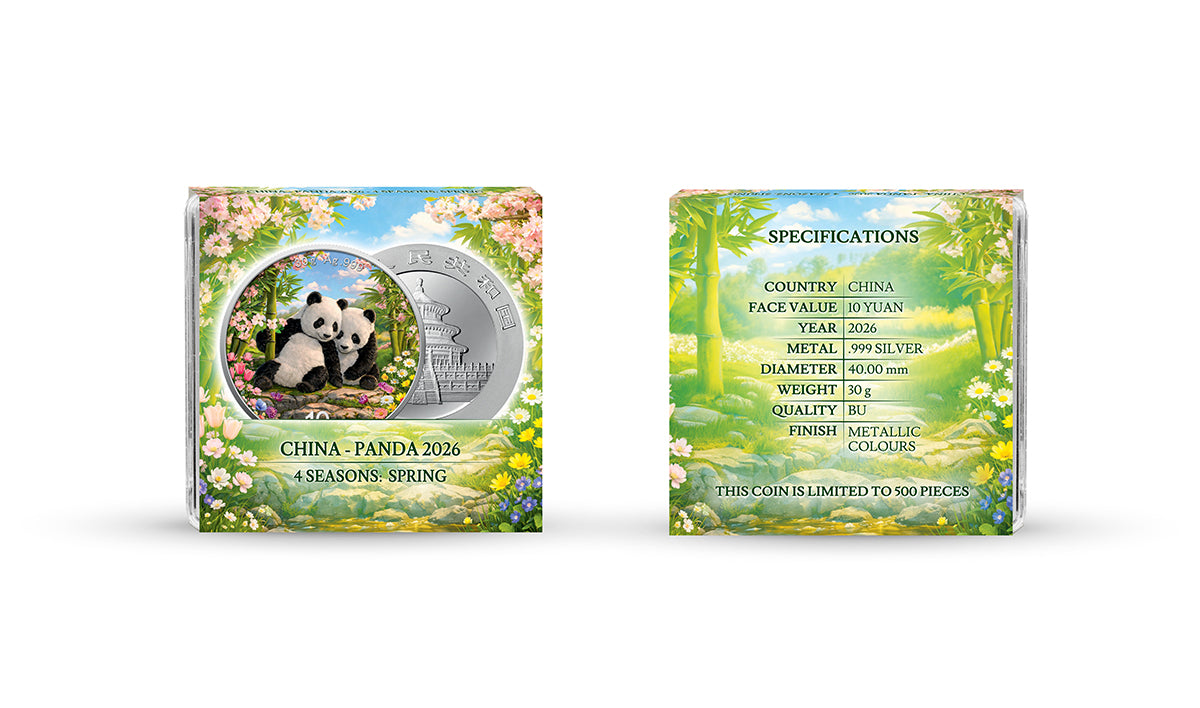 China Panda 2026 - 4 Jahreszeiten - (1.) Frühling - 30 Gramm Silbermünze Farbe