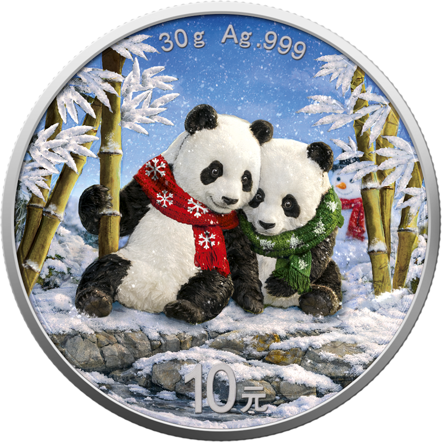 China Panda 2026 - 4 Jahreszeiten - Winter - 30 Gramm Silbermünze Farbe