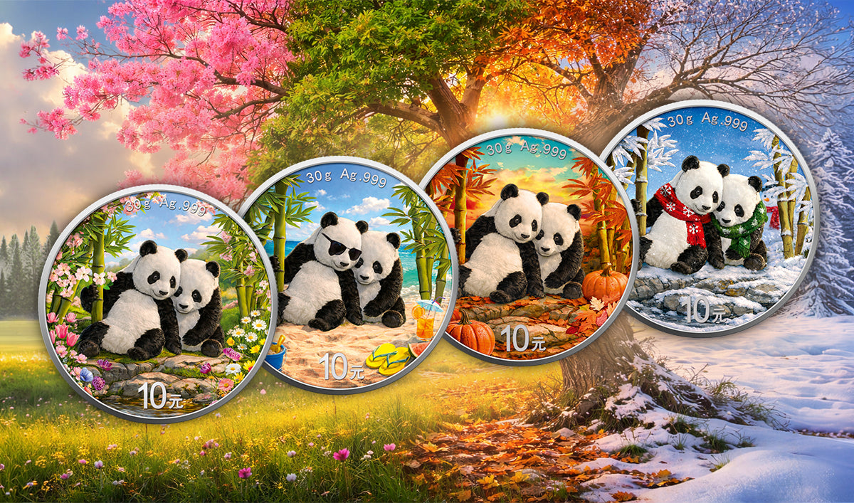 China Panda 2026 - 4 Jahreszeiten - Winter - 30 Gramm Silbermünze Farbe