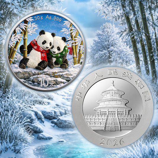 China Panda 2026 - 4 Jahreszeiten - Winter - 30 Gramm Silbermünze Farbe