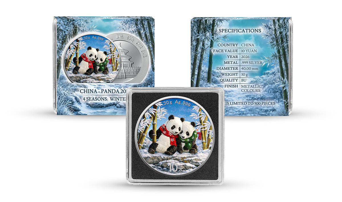 China Panda 2026 - 4 Jahreszeiten - Winter - 30 Gramm Silbermünze Farbe