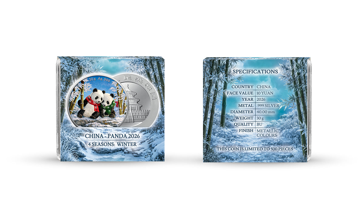 China Panda 2026 - 4 Jahreszeiten - Winter - 30 Gramm Silbermünze Farbe