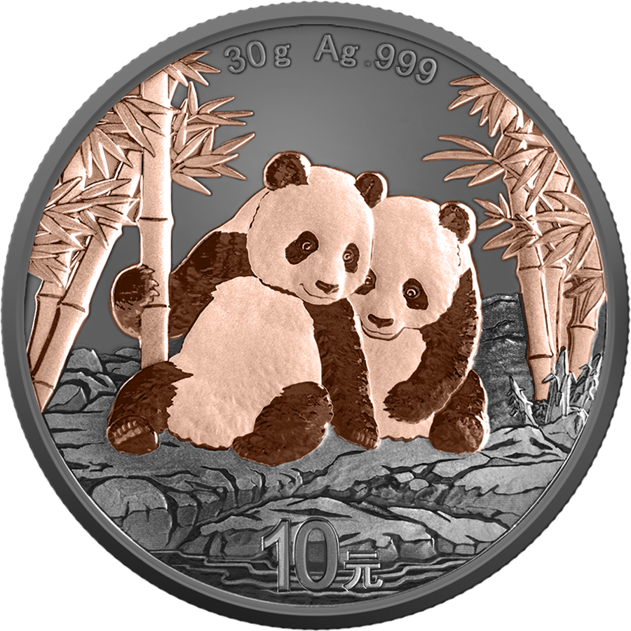 China Panda 2026 - Black and Pink - 30 Gramm Silbermünze Ruthenium Roségold