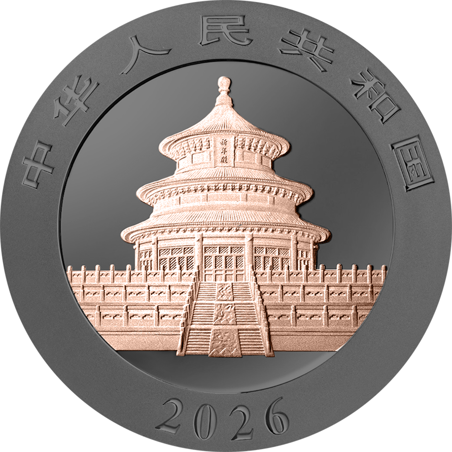 China Panda 2026 - Black and Pink - 30 Gramm Silbermünze Ruthenium Roségold