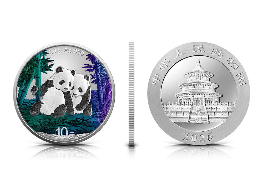 China Panda 2026 - Chamäleon Effekt - 30 Gramm Silbermünze Farbe