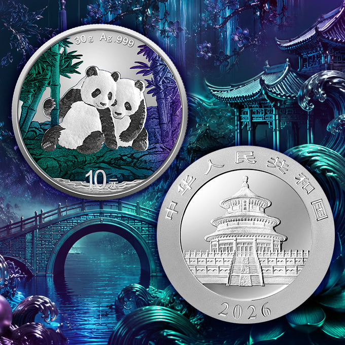 China Panda 2026 - Chamäleon Effekt - 30 Gramm Silbermünze Farbe