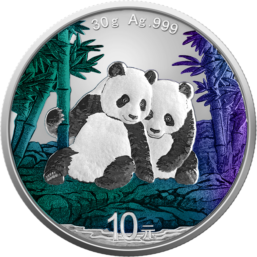 China Panda 2026 - Chamäleon Effekt - 30 Gramm Silbermünze Farbe
