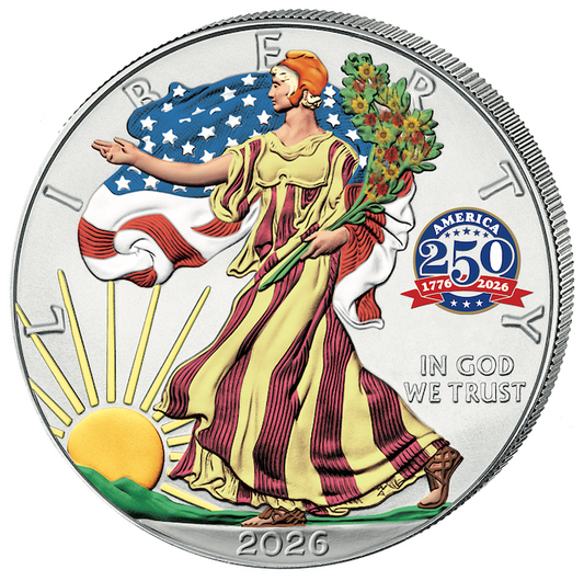 American Silver Eagle 2026 - Privy Mark 250th Anniversary - 1 oz Silbermünze BU Farbe