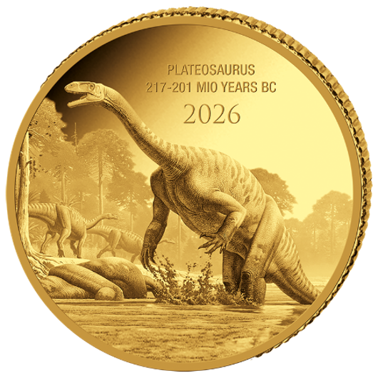Prehistoric Life II - Plateosaurus 2026 – 0,5 Gramm Goldmünze PP Polierte Platte**