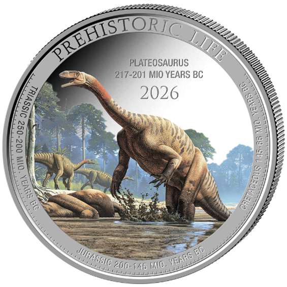 Prehistoric Life II - Plateosaurus 2026 – 1 oz Silbermünze Farbe Color