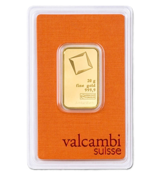 Goldbarren 20 Gramm Valcambi Suisse Gold 999 im Blister**
