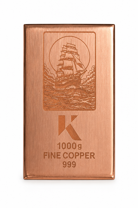 Kupferbarren Kinesis  - 1 kg Kilo 1000 Gramm - aus Strang poliert 999 Kupfer