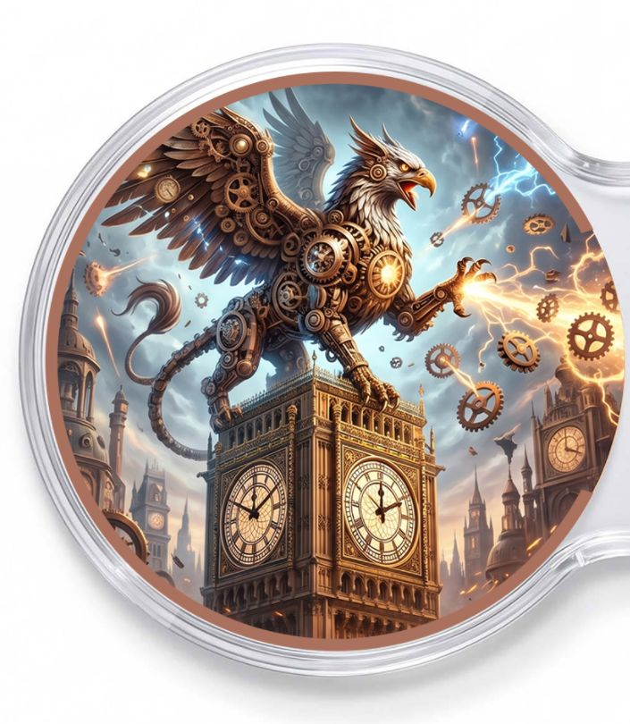 Kupfermedaille 2 x 1 oz Doppelkapsel - Fantasy - Steampunk-Griffon vs. Cthulhu-Vortex