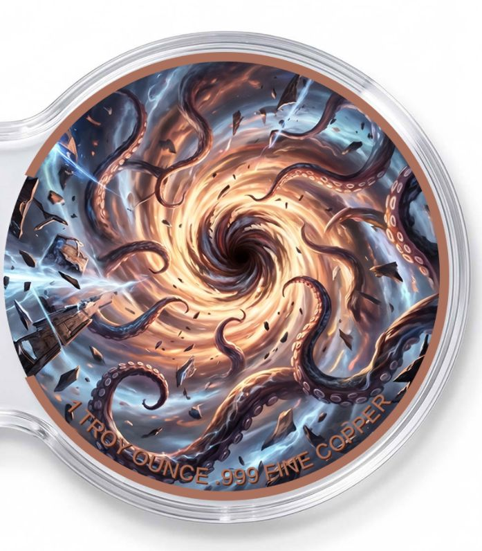 Kupfermedaille 2 x 1 oz Doppelkapsel - Fantasy - Steampunk-Griffon vs. Cthulhu-Vortex