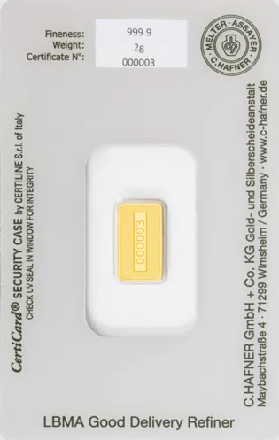 Goldbarren 2 Gramm C. Hafner Gold Feingold 999.9 im Blister mit Zertifikat**