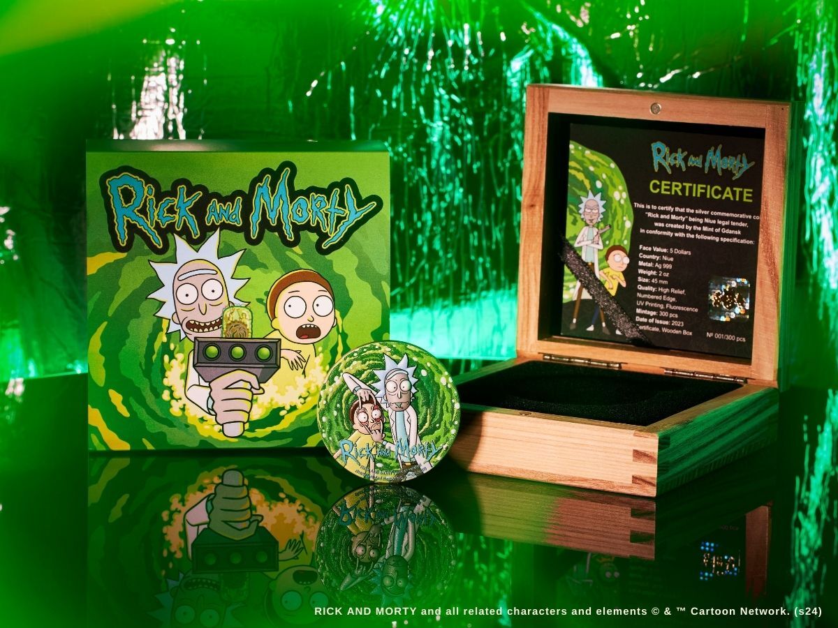 Rick and Morty – Niue- 2 oz Silbermünze 2023 - Antik Finish High Relief UV