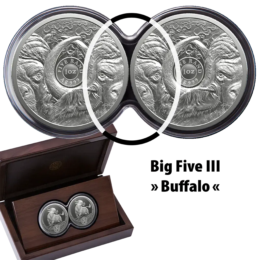 Big Five III (5.) Büffel 2026 Set - 2 x 1 oz Silbermünze in Doppel-Kapsel PP