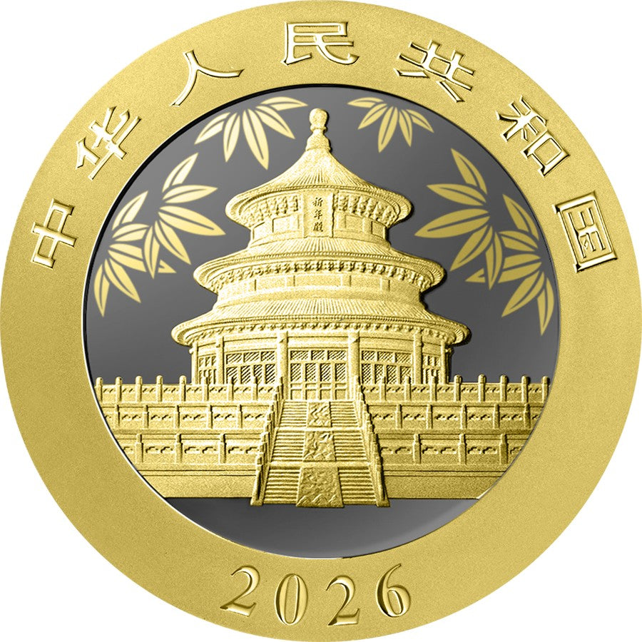 China Panda 2026 - Golden Ring - 30 Gramm Silbermünze Ruthenium Gelbgold
