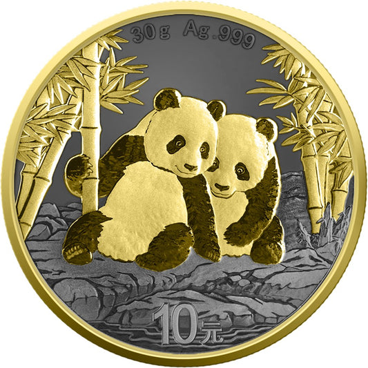 China Panda 2026 - Golden Ring - 30 Gramm Silbermünze Ruthenium Gelbgold
