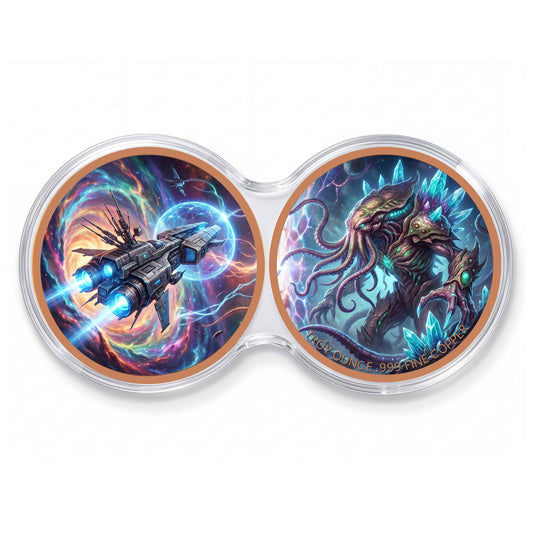 Kupfermedaille 2 x 1 oz Doppelkapsel - Fantasy - Raumschiff vs. Kosmische Krake