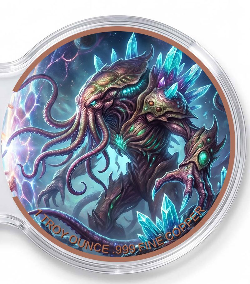 Kupfermedaille 2 x 1 oz Doppelkapsel - Fantasy - Raumschiff vs. Kosmische Krake