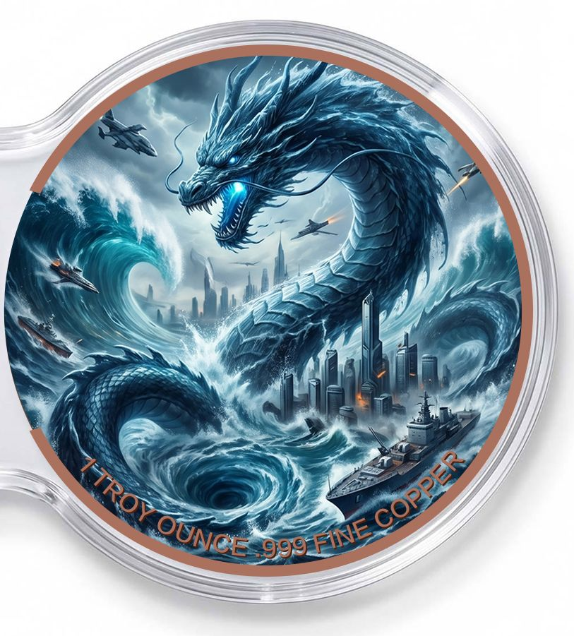 Kupfermedaille 2 x 1 oz Doppelkapsel - Fantasy - Feuerdrache vs. Wasserdrache