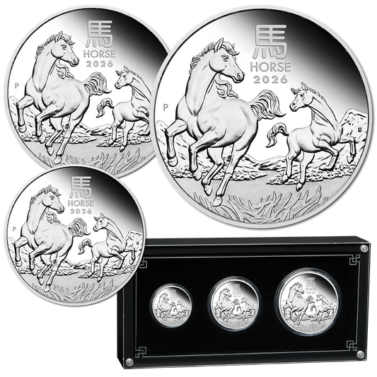 Lunar III Jahr des Pferdes 2026 3,5 oz Silbermünzen Set PM PP in Box***