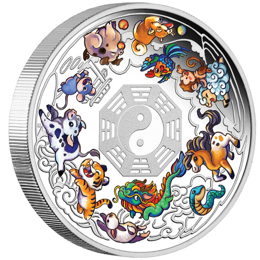 Twelve Lunar Baby Animals - 2026 - 3 oz Silbermünze - Polierte Platte - Farbe