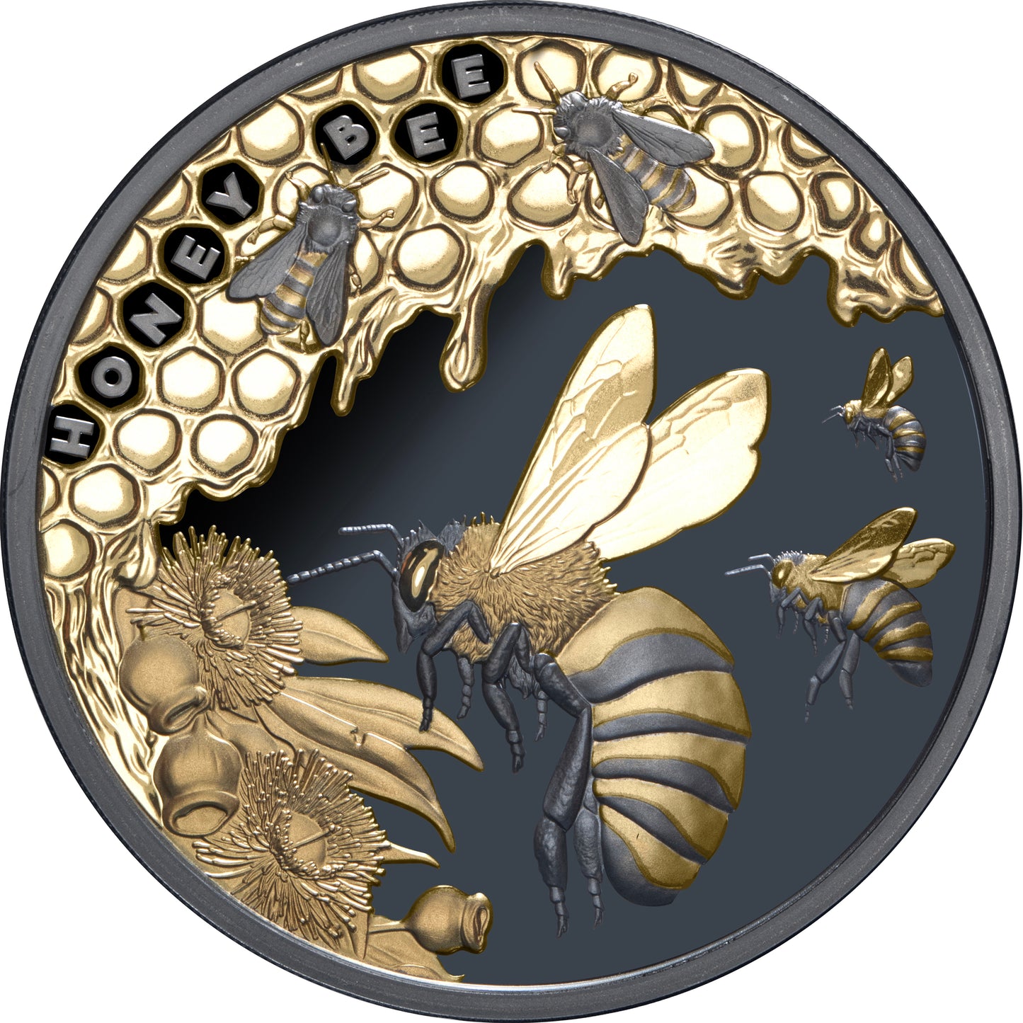 Niue - Honey Bee - Honigbiene - 2025 - 1 oz Silbermünze Teilvergoldet Black Proof***