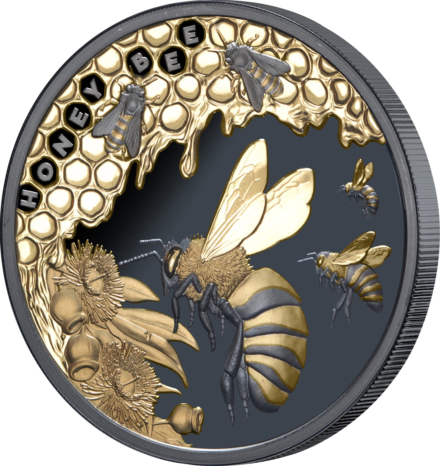 Niue - Honey Bee - Honigbiene - 2025 - 1 oz Silbermünze Teilvergoldet Black Proof***
