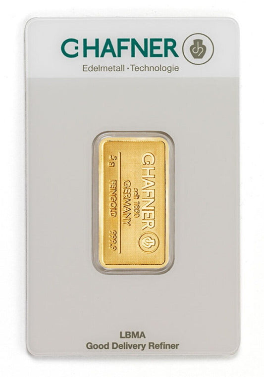Goldbarren 5 Gramm C. Hafner Gold Feingold 999.9 im Blister mit Zertifikat**