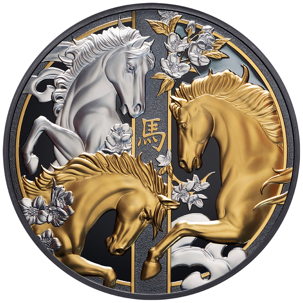 Niue - Lunar - Jahr des Pferdes - 2026 - 5 oz Silbermünze Teilvergoldet Black Proof***