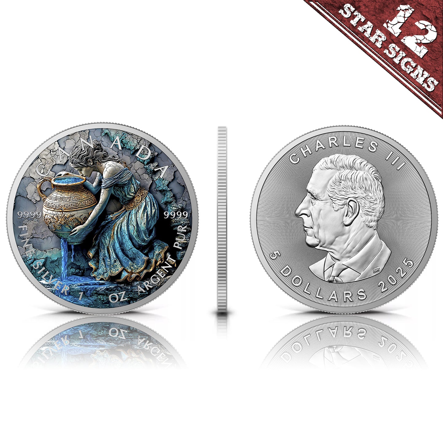 Canada 2025 - Aquarius - Stone Zodiac - 1 oz Silbermünze Farbe***
