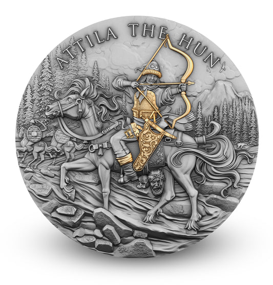 Legendary Warriors - #15. Attila the Hun 2026 - 2 oz Silbermünze High Relief Antik Finish teilvergoldet