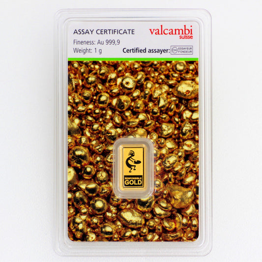 Goldbarren 1 Gramm Valcambi Auropelli 999 im Blister mit Zertifkat Responsible-Gold**