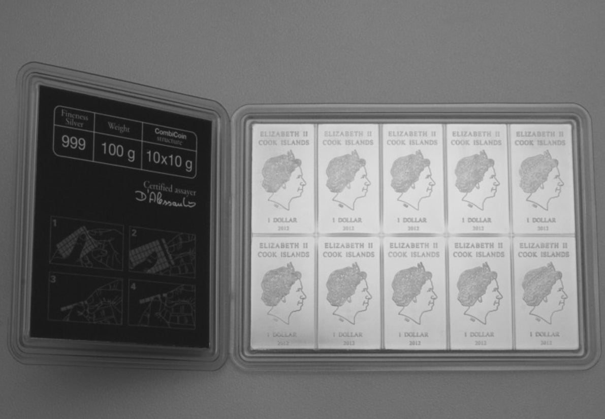 Silbertafel Valcambi "CombiCoin" 10 x 10 Gramm Silberbarren Tafelbarren