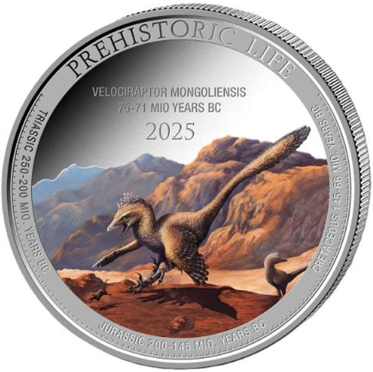 Prehistoric Life II - Velociraptor Mongoliensis 2025 – 1 oz Silbermünze Farbe Color