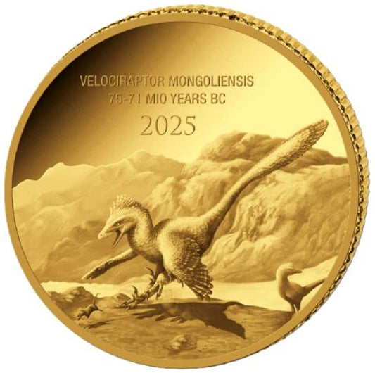 Prehistoric Life II - Velociraptor Mongoliensis 2025 – 0,5 Gramm Goldmünze PP Polierte Platte**