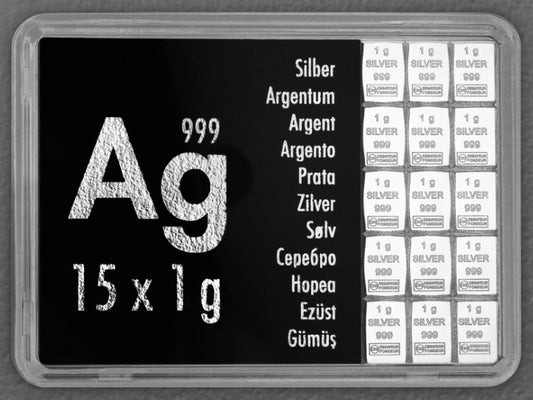 Silbertafel Silberbarren CombiBar Valcambi 15 x 1 Gramm 999 AG Silber