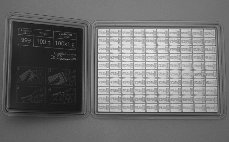 Silbertafel Valcambi "CombiCoin" 100 x 1 Gramm Silberbarren Tafelbarren Barren