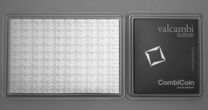 Silbertafel Valcambi "CombiCoin" 100 x 1 Gramm Silberbarren Tafelbarren Barren