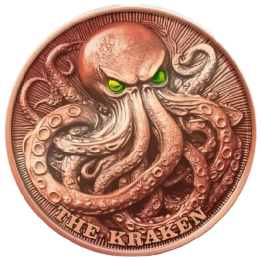 The Kraken 5 oz Kupfermedaille Reverse Proof Glow in the Dark