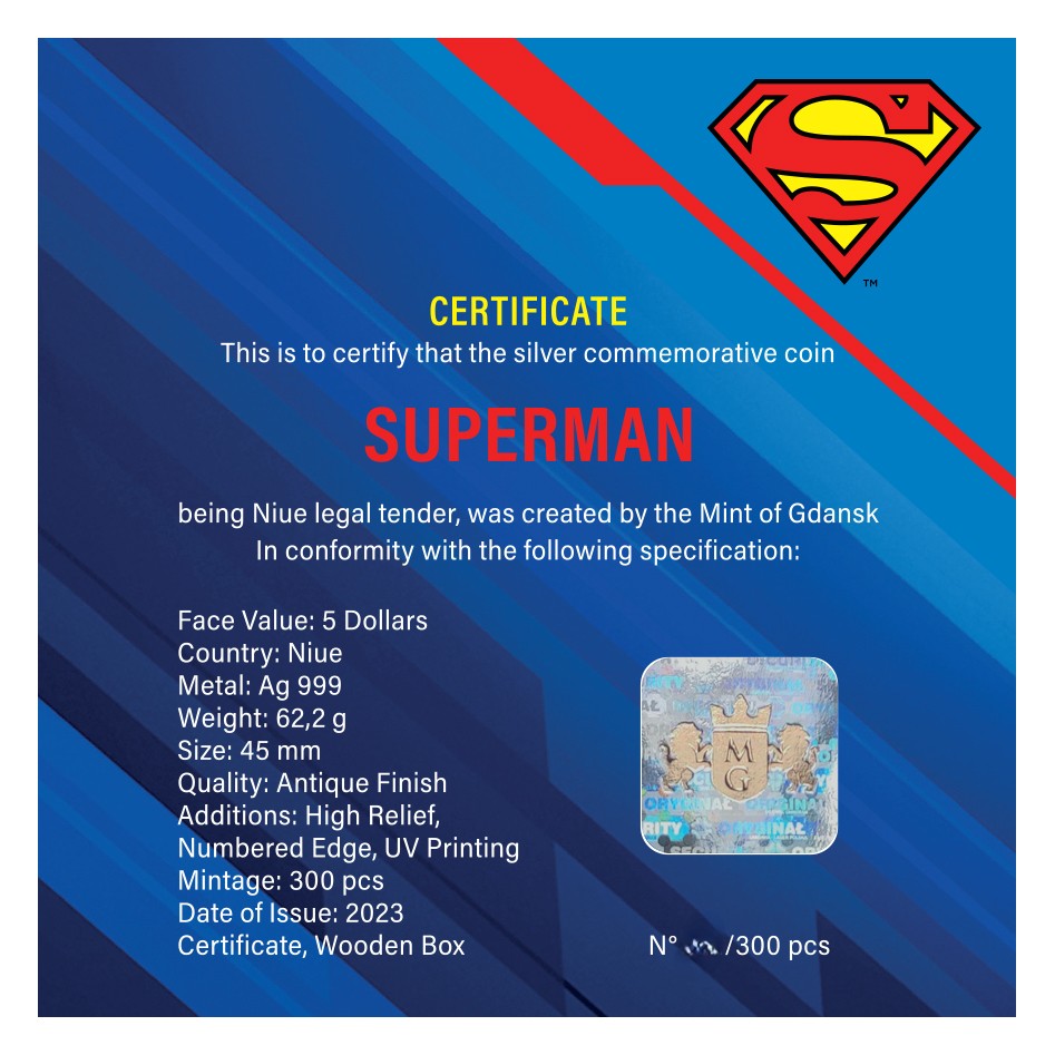 Superman™ - DC Comics™ - 2 oz Silbermünze 2023 - Antik Finish High Relief Coloriert