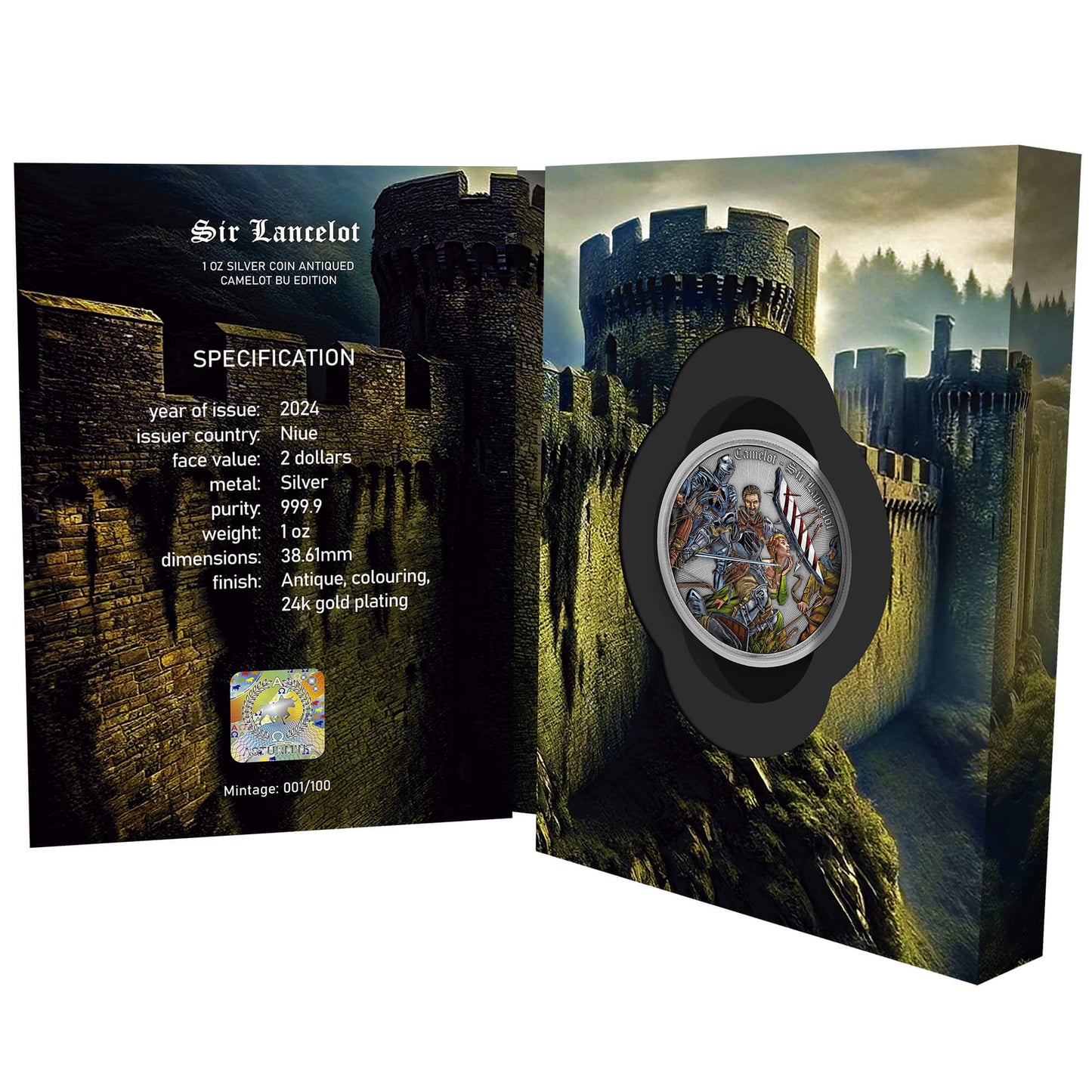 Camelot - (2). Sir Lancelot 2024 - BU Antik Finish Farbe - 1 oz Silbermünze
