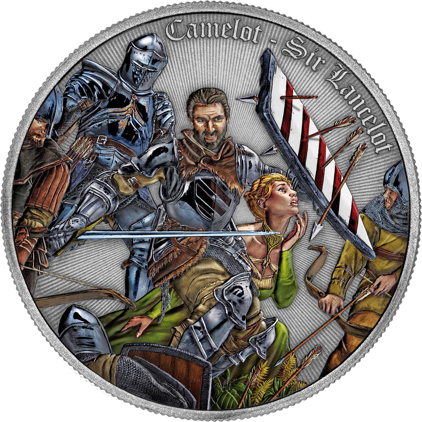 Camelot - (2). Sir Lancelot 2024 - BU Antik Finish Farbe - 1 oz Silbermünze