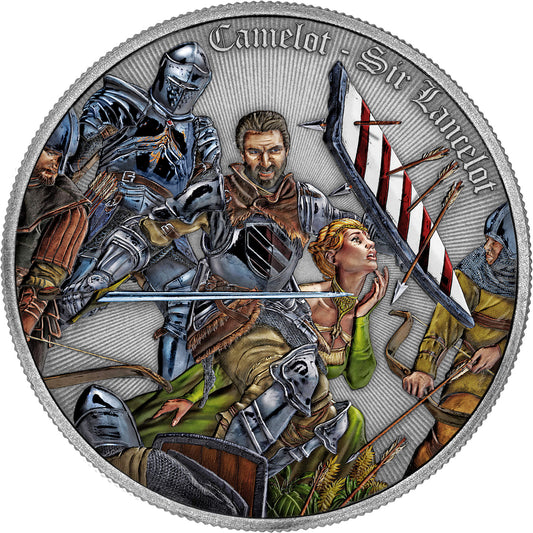 Camelot - (2). Sir Lancelot 2024 - BU Antik Finish Farbe - 1 oz Silbermünze