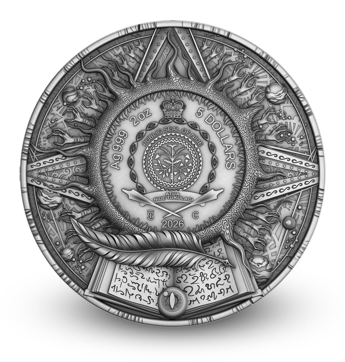 T&S - The Traveler's Guide - #2. CETALLIAN 2026 - 2 oz Silbermünze High Relief Antik Finish Farbe teilvergoldet