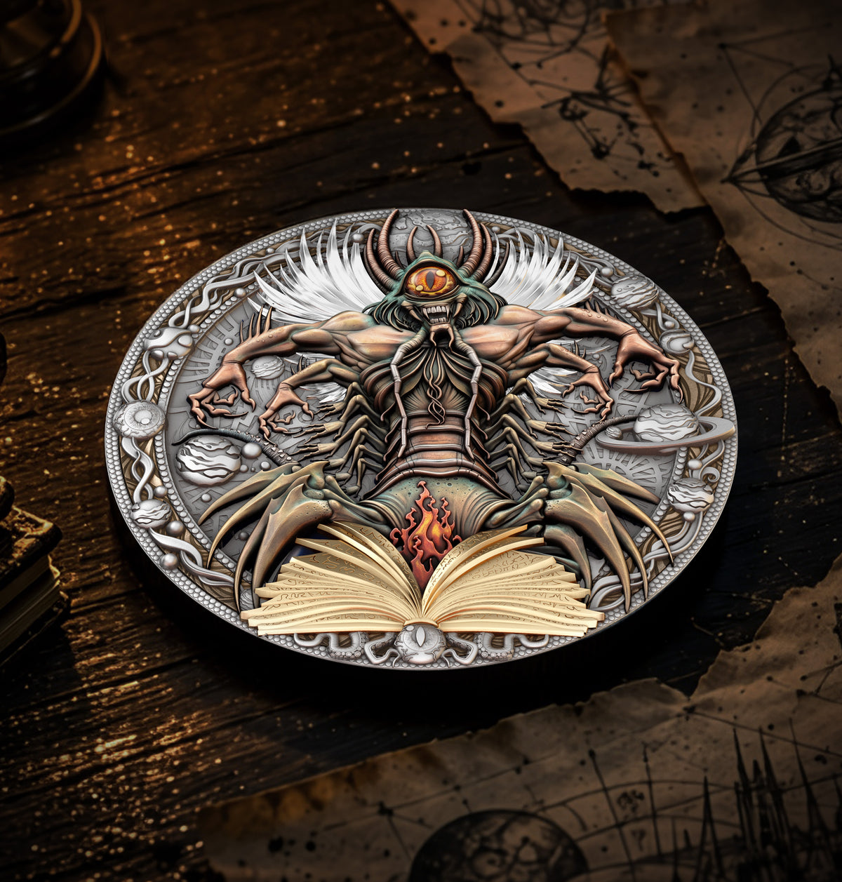 T&S - The Traveler's Guide - #2. CETALLIAN 2026 - 2 oz Silbermünze High Relief Antik Finish Farbe teilvergoldet