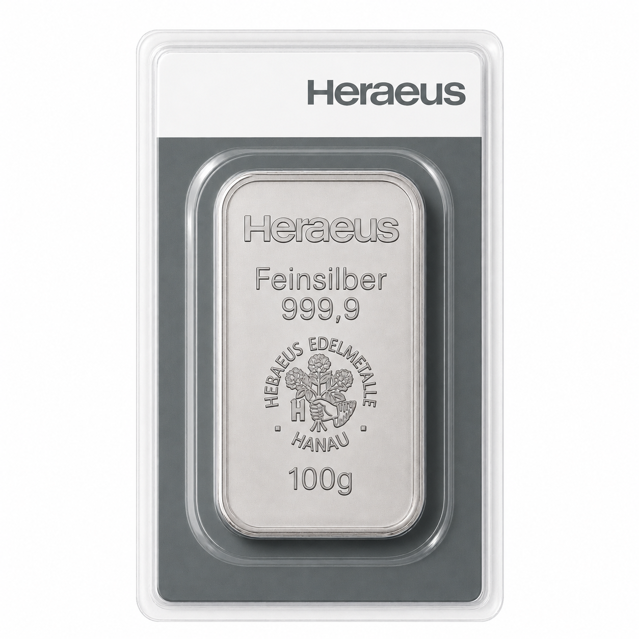 Silberbarren 100 Gramm Heraeus Barren im Blister