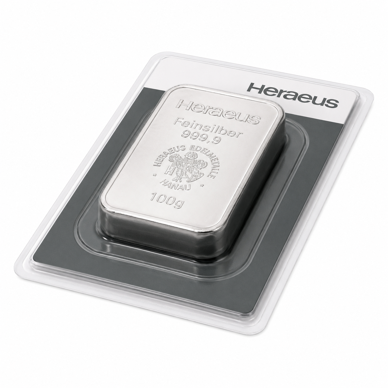Silberbarren 100 Gramm Heraeus Barren im Blister